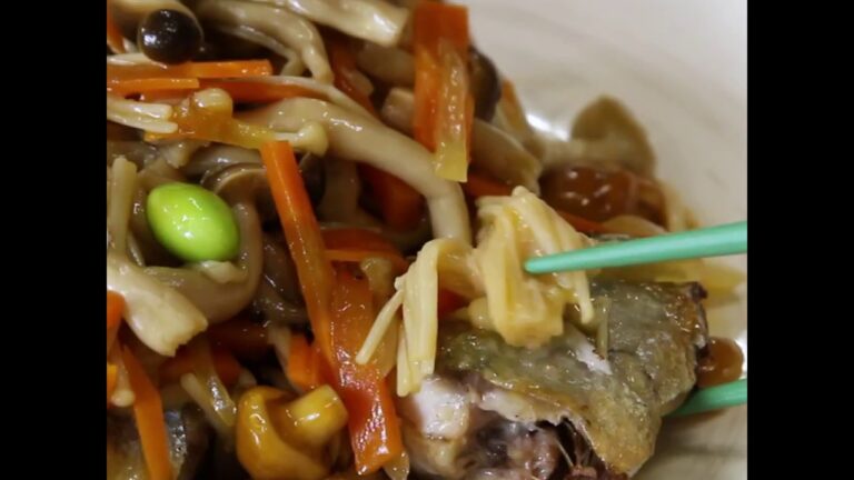 野菜たっぷり 揚げさんまの甘酢がけ