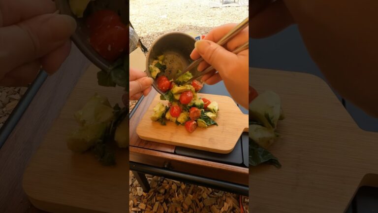 アボカドのサラダ🥑アボカドとトマトとモッツァレラとバジルをあえてオリーブオイルとコショウのみ✨✨美味しいから試してみてねー♡#キャンプ#ソロキャン#ソロキャン女子#キャンプ飯