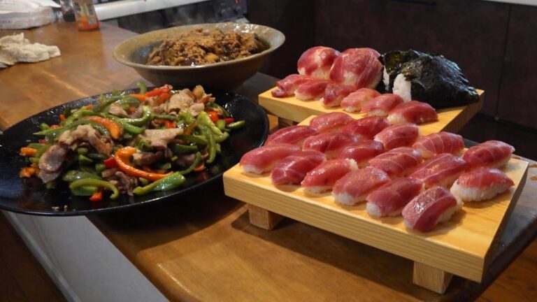 ピーマンがナスが！！そしてまた握ってやったぜ！【 山盛りピーマンと豚バラの炒め物＆本マグロ握り＆茄子挽肉の甘味噌炒め 】