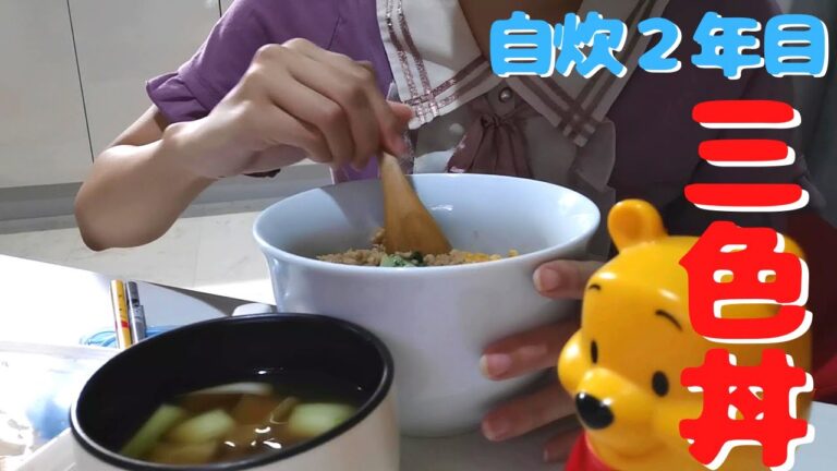 【自炊2年目田舎娘の料理日記】半額の鶏ひき肉で作ったそぼろで三色丼作った記録('∇')【一人暮らしvlog】