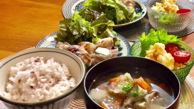 【料理】晩ごはん 山芋の豚肉巻き・明太ポテサラ
