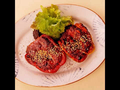 【おちゃのこさいさいレシピ】胡麻香るジューシー肉詰めパプリカ