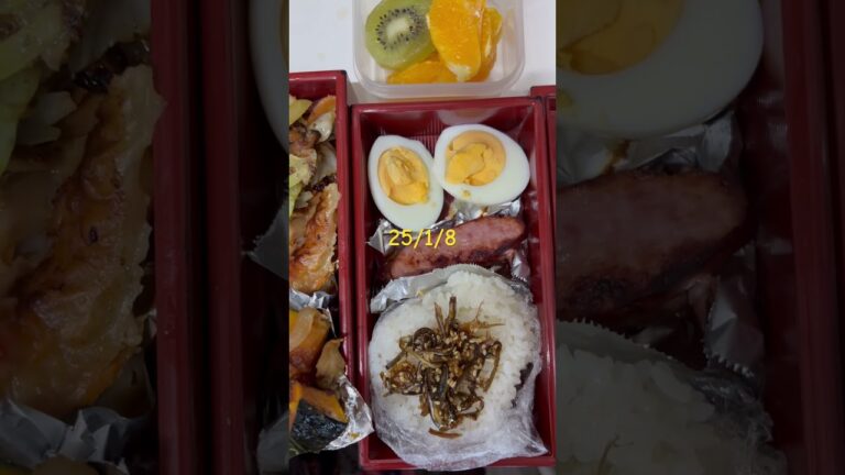 茹卵、自家製春巻き、キャベツ炒め、ハム、カボチャ煮物、#shorts_ #お弁当 #沖縄 #継続