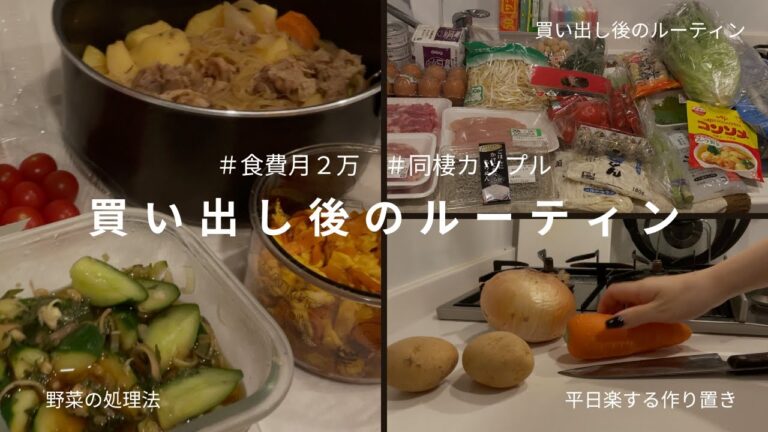 【食費月２万】2人暮らし同棲カップルの週末の作り置き・野菜の保存法/肉じゃが。にんじんしりしり・きゅうりと香味野菜のおつまみ
