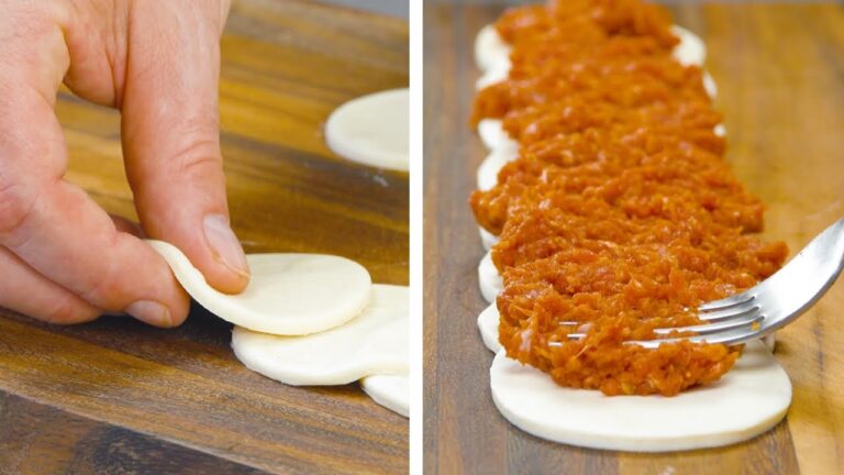 丸いパイ生地を7つ重ねて並べる｜お肉の花が鍋に咲く