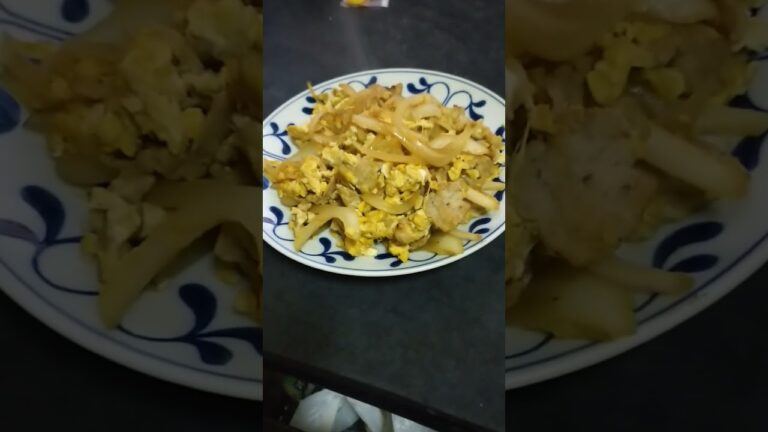 豚肉と玉ねぎの塩胡椒炒めに玉子を入れて見ました