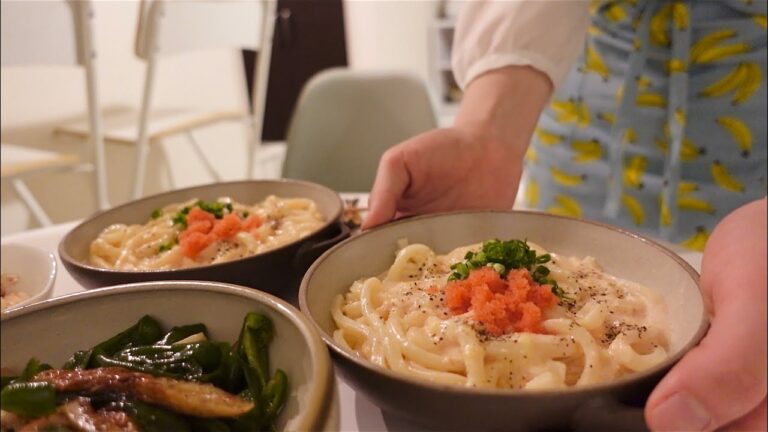 【料理vlog】ドキドキの初投稿💓チーズ明太クリームうどん作ったよ🧀
