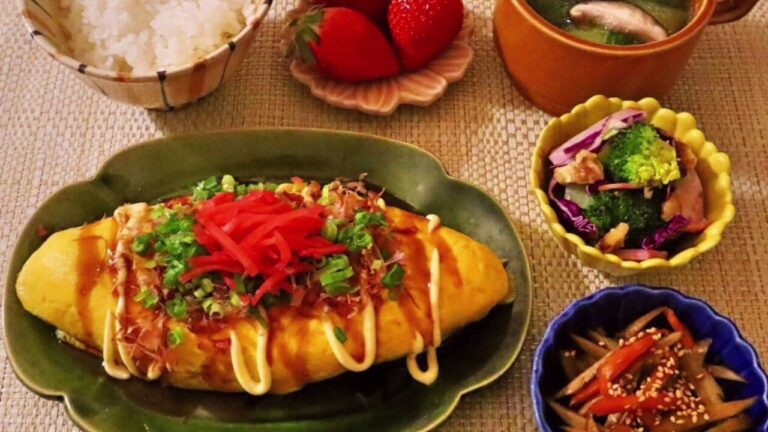 【料理】とんぺい焼き、ごぼうと人参のきんぴら、ブロッコリーとハムのサラダ、青梗菜としいたけの中華スープ