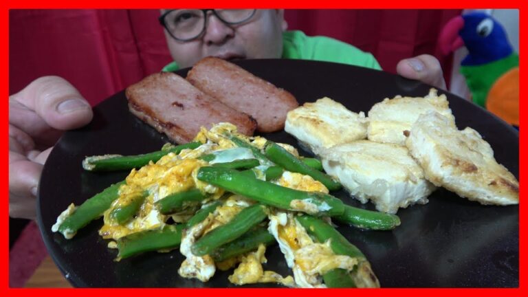 【ランチョンミート】インゲン玉子炒め　カリッとした豆腐　具だくさん味噌汁