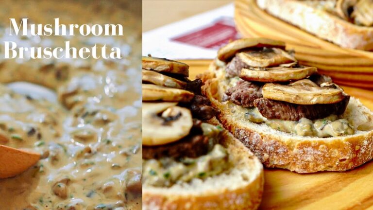 きのこと牛フィレ肉のブルスケッタ　マッシュルームソースの作り方♡Mushroom bruschetta recipes with creamy mushroom sauce
