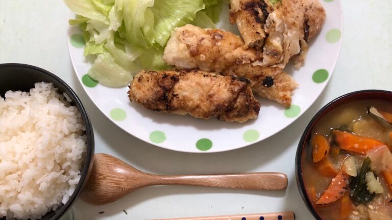 【酸っぱ旨い】ささみの梅チーズ揚げ&ご飯&味噌汁【揚げたて】