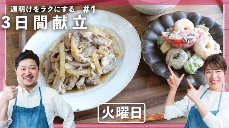 【買い物リスト付】明日の献立は豚こまの甘辛しょうが炒め、えびアボトマトのぱぱっとサラダ【火曜日】