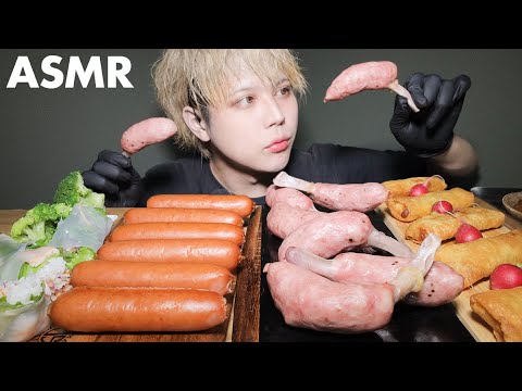 【咀嚼音】骨付き・ジョンソンヴィル・春巻き【ASMR】
