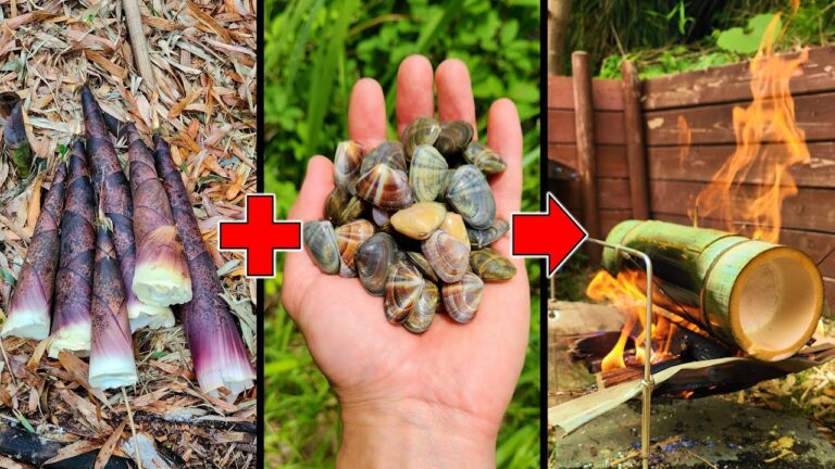 山と海の幸を竹にぶち込む料理