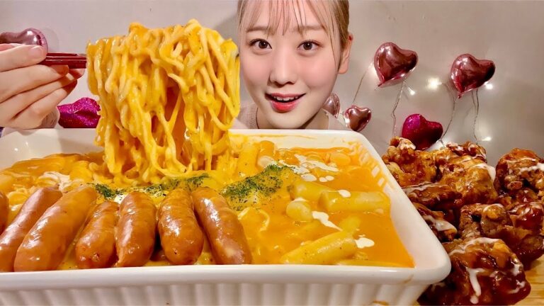 ASMR Creamy Rosé Rabokki Yangnyeom Chicken【Mukbang/ Eating Sounds】【English subtitles】