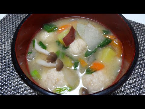 ダイエット＆健康メニュー№14(高野豆腐と豆腐・ハス・鶏胸肉ミンチの肉団子と野菜の味噌汁）