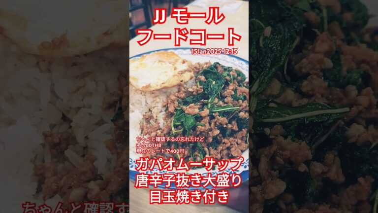 【JJモールフードコート】安くて旨いタイ料理★ガパオライス★15Jan2025 #安いタイ料理は100THB以下の法則
