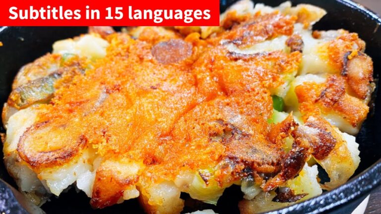 【絶品おつまみ】ただ混ぜて焼くだけで驚くほど超旨い！『ネギとジャガイモのサクサク焦がしチーズ焼き』Crispy Leek potato Cheese pancake 먹방 モッパン スキレット SUB