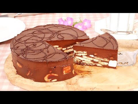 生チョコビスケット マシュマロケーキ バレンタインに♪How To Make No-Bake Chocolate Biscuit marshmallow Cake