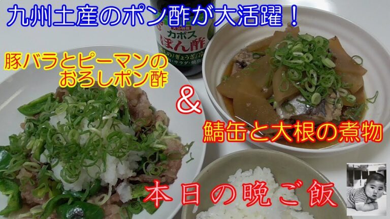 豚バラとピーマンのおろしポン酢、鯖缶と大根の煮物の2品【本日の晩ご飯】