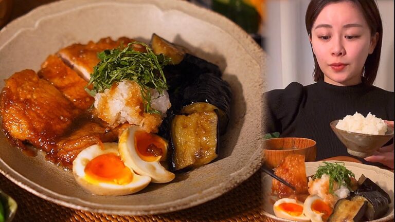 【ASMR】鶏肉と茄子の甘辛煮定食 [咀嚼音/EatingSounds/Mukbang/먹방]