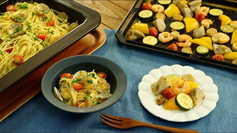 あさりとミニトマトのボンゴレ＆焼き野菜のペペロンチーノ風