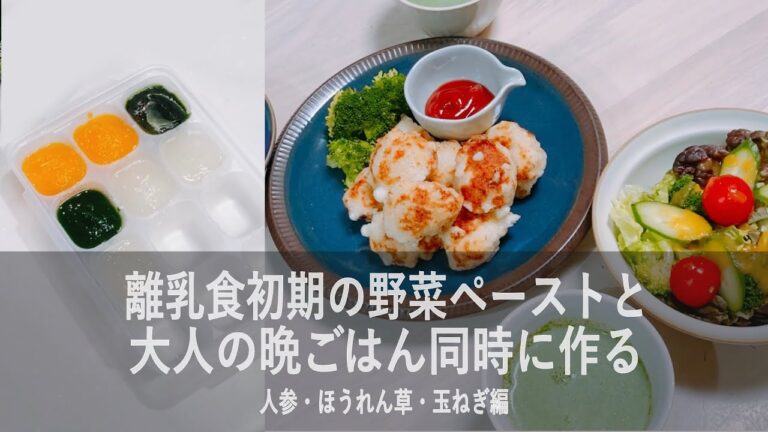 【離乳食初期】野菜ペーストと大人ご飯（人参・ほうれん草・玉ねぎ）【生後6ヶ月】