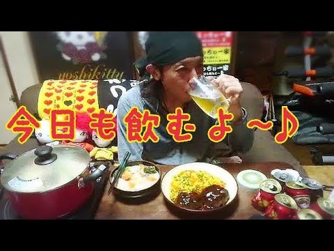 #黒ビール シチュー☆ハンバーグとビールと時々ボク。【ガチ呑み】【呑み動画】