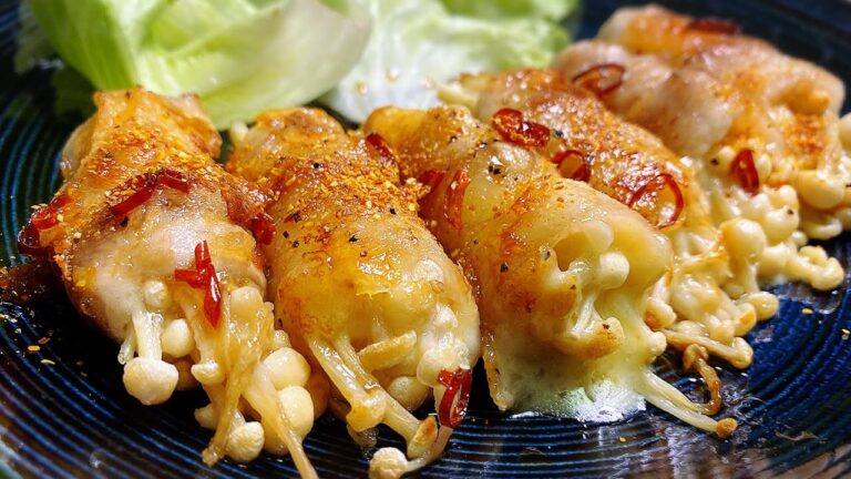 【えのきの豚バラ巻き】チーズと巻いて焼くだけで史上最高にご飯がすすむおかず【簡単おつまみ】Enoki Cheese Pork Roll #shorts