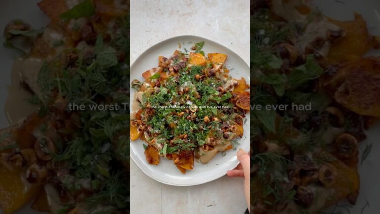 roasted butternut squash! with tahini dressing & herbs!