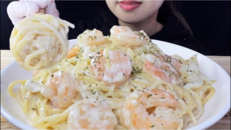 ASMR エビクリームパスタ を 食べる eating sounds