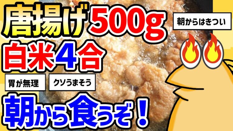 【2ch面白いスレ】総集編：唐揚げ５００ｇ白米４合朝から食うぞ【グルメ料理】