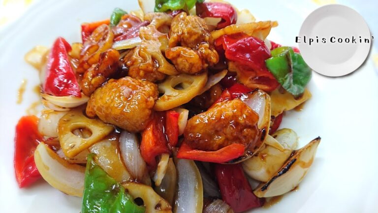 豚唐揚げとレンコンの黒酢タレ炒め【料理】