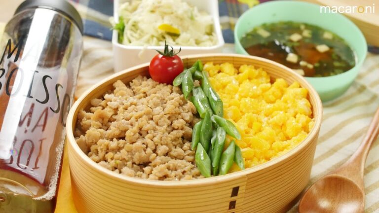 【ねぼすけ弁当】 レンジで 簡単お弁当！彩り鮮やか 鶏そぼろの 三色丼 弁当 のレシピ 作り方
