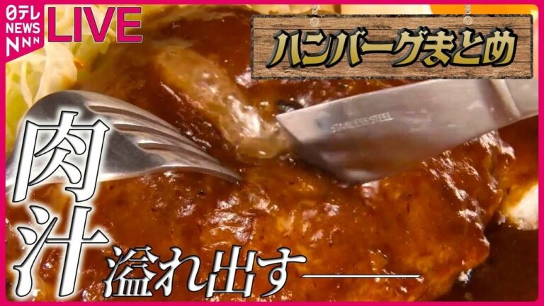 【ハンバーグまとめ】肉汁溢れる!激戦区の行列必至ハンバーグ/限定15食!近江牛100%こだわりハンバーグ/町で長～く愛される!レトロ喫茶店のハンバーグ定食 など（日テレNEWS LIVE）