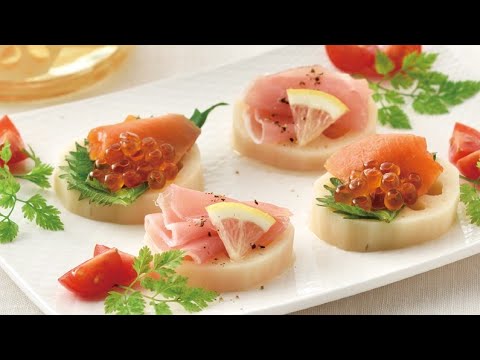れんこんピクルスのカナッペの作り方│おいしい酢レシピ