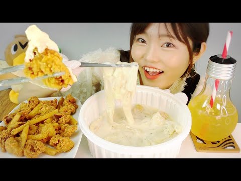 【モッパン】韓国でブンモジャ、中国タンミョン入りカルボトッポギを出前。もちもちぷるぷる極太麺。（トッポギプラス）