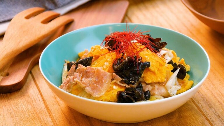 豚肉ときくらげのうま塩卵炒め