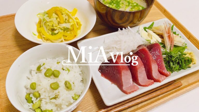 [ENG] 今が旬の枝豆で炊き込みご飯、カツオと一緒にお刺身定食