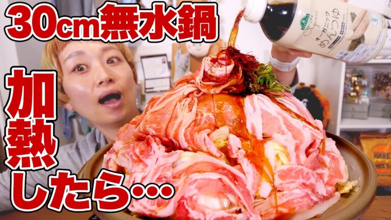 【大食い】標高30cmの無水鍋が加熱で豹変。 #こん盛り 【簡単レシピ】【めんつゆだけ】【ロシアン佐藤】