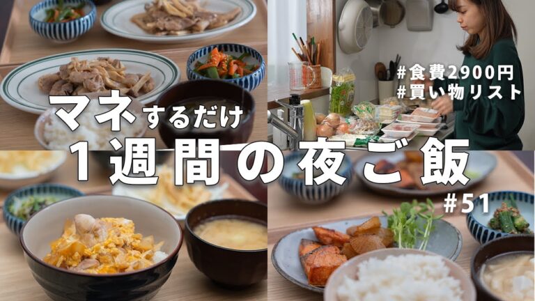 【1週間献立】2900円で作る簡単和食夜ご飯|食費月2.5万円ふたり暮らしの節約夜ご飯おかず #51