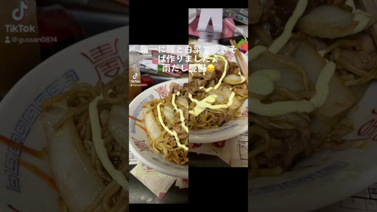 #vlog #グルメ 朝一で豚と白菜で焼きそば作りました♪雨だし憂鬱😞