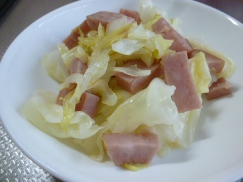 【レシピ】厚切りハムとキャベツのあっさり塩味め♪