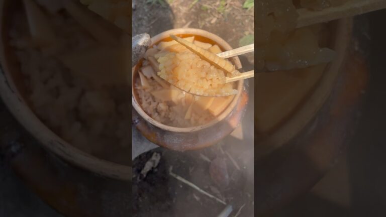 キャンプで旬のたけのこご飯を作ってみた #shorts #キャンプ #キャンプ飯 #庭キャンプ #たけのこ #たけのこご飯 #炊き込みご飯 #釜飯 #