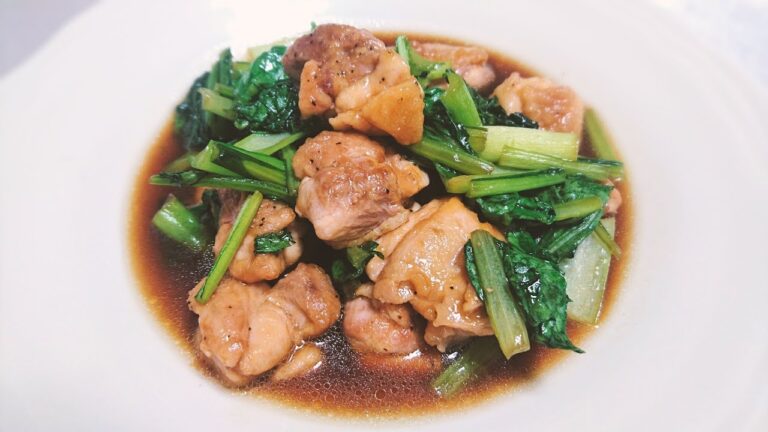 鶏と小松菜の甘辛炒め【料理】