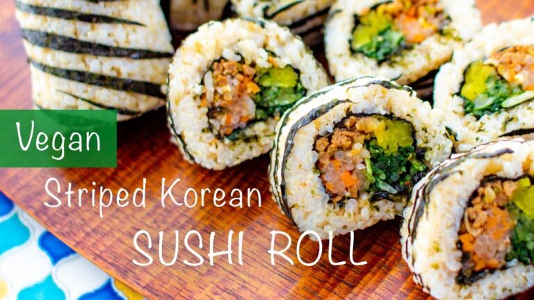 How to make "Striped Korean Sushi Roll" (vegan) - 「鬼のパンツ柄キンパ」の作り方（ビーガン）