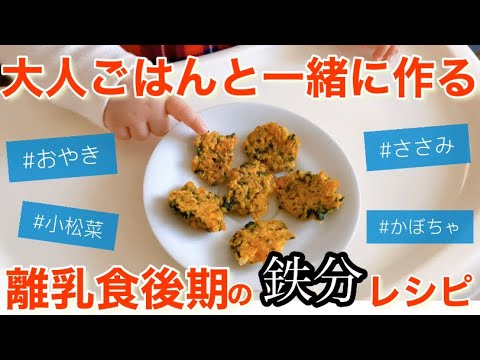 【離乳食後期】生後9ヶ月から大人ごはんの取り分け鉄分レシピ ささみと野菜のおやき　手つかみ食べ