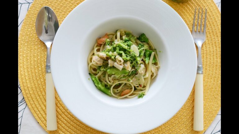 料理教室デリッシュ『ベビー帆立とブロッコリーのパスタ』