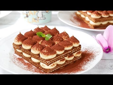 ティラミスチーズケーキ♪ 型もスポンジも火も使わない簡単♪ティラミスサンドHow to Make Tiramisu