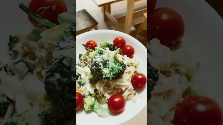 【夜ご飯】帆立のペペロンチーノ ブロッコリーと卵とシーチキンのサラダ #cooking  #shorts #パスタ #夜ご飯 #スパゲッティ